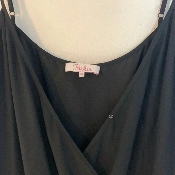 Parker Jumpsuit V Neck Ruched Hem Size XS 100% Silk Black - Picture 3 of 10